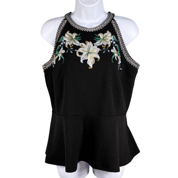 Thalia Sodi NWT Womens M Embroidered Floral Peplum Halter Top Chevron Design - Picture 1 of 16